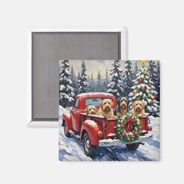 Tibetan Terrier Christmas Red Truck Holiday Magnet (Front/Back)