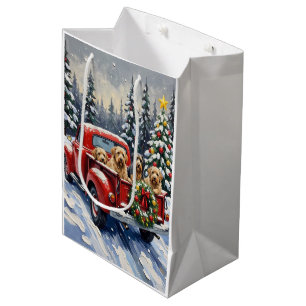 Tibetan Terrier Christmas Red Truck Holiday Medium Gift Bag