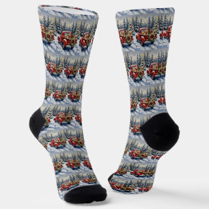 Tibetan Terrier Christmas Red Truck Holiday Socks