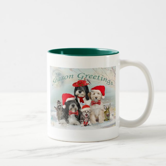 Tibetan Terrier  Christmas With Friends Two-Tone Coffee Mug (Right)