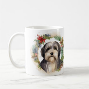 Tibetan Terrier Christmas Wreath Festive Pup  Coffee Mug