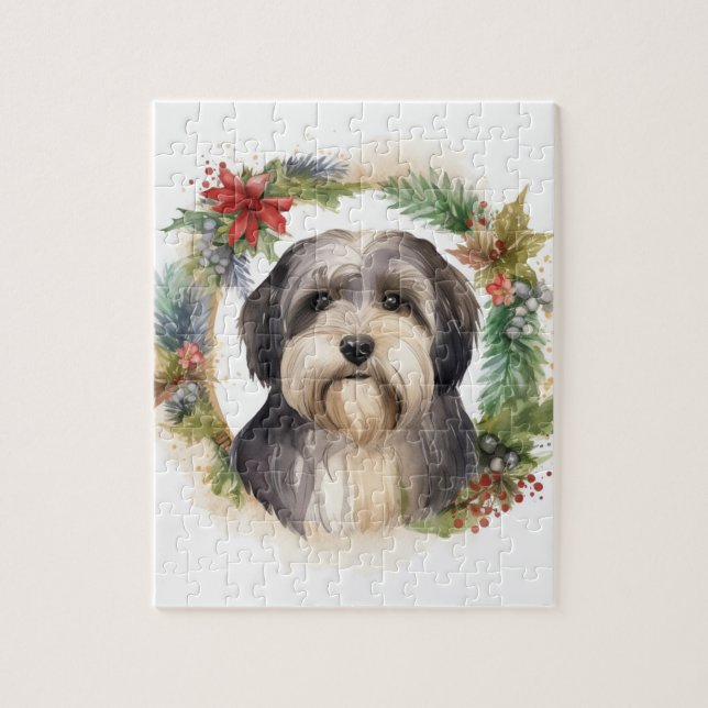 Tibetan Terrier Christmas Wreath Festive Pup  Jigsaw Puzzle (Vertical)