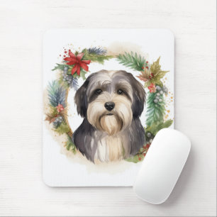 Tibetan Terrier Christmas Wreath Festive Pup Mouse Pad