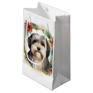 Tibetan Terrier Christmas Wreath Festive Pup Small Gift Bag