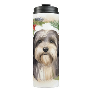 Tibetan Terrier Christmas Wreath Festive Pup  Thermal Tumbler
