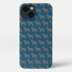Tibetan Terrier Cute TT Dog Silhouette Grid Blue iPhone 13 Case