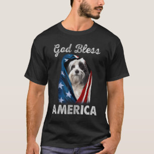 Tibetan Terrier Dog American USA Flag 4th of July T-Shirt