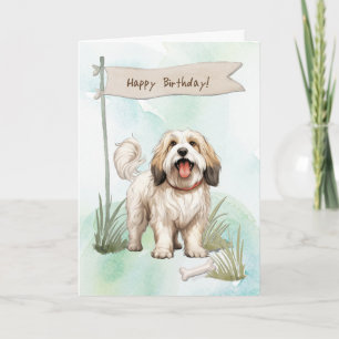 Tibetan Terrier Dog Breed Under Birthday Sign Card