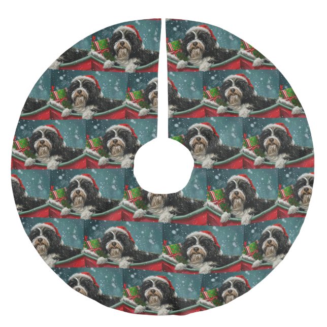 Tibetan Terrier Dog Christmas Festive  Brushed Polyester Tree Skirt (Front)
