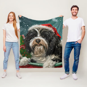 Tibetan Terrier Dog Christmas Festive Fleece Blanket