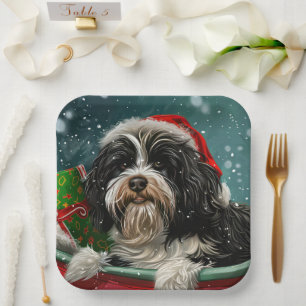 Tibetan Terrier Dog Christmas Festive  Paper Plate