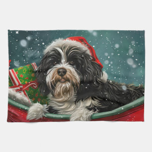 Tibetan Terrier Dog Christmas Festive Tea Towel