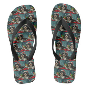 Tibetan Terrier Dog Christmas Festive  Thongs