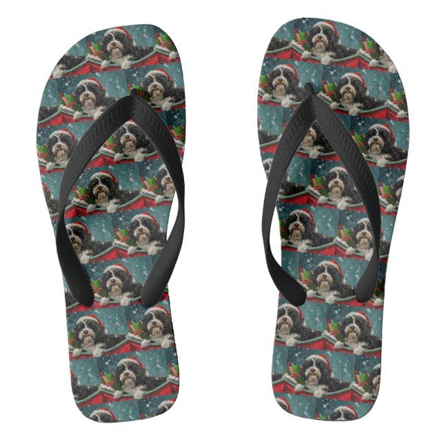 Tibetan Terrier Dog Christmas Festive  Thongs (Footbed)