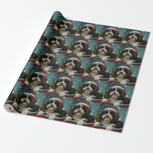 Tibetan Terrier Dog Christmas Festive  Wrapping Paper (Unrolled)