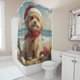 Tibetan Terrier Dog Christmas Vintage Beach Shower Curtain