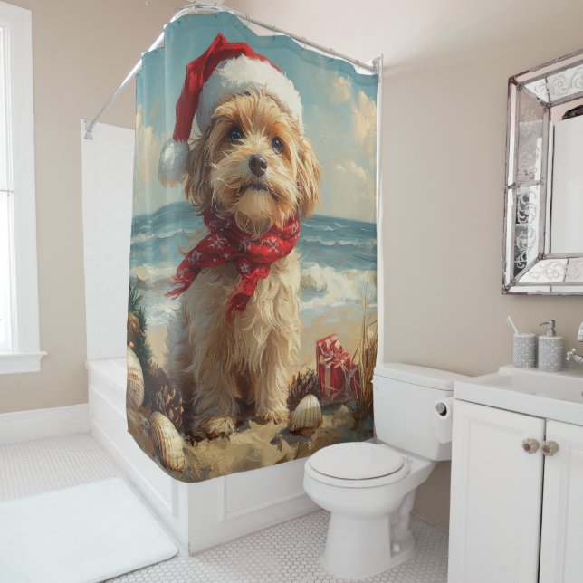 Tibetan Terrier Dog Christmas Vintage Beach Shower Curtain (In Situ)