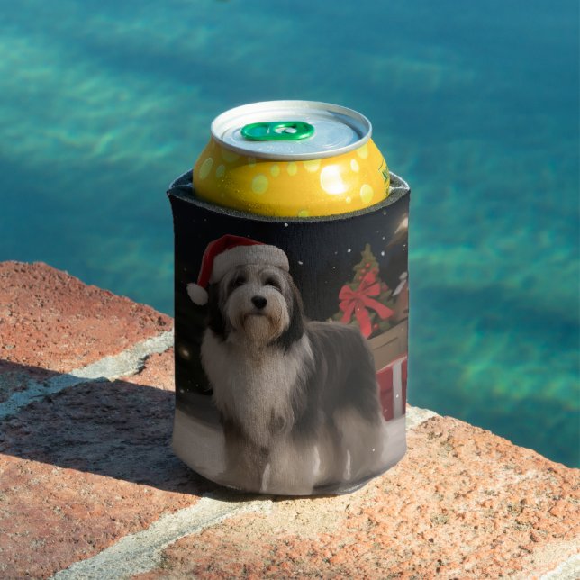Tibetan Terrier Dog in Snow Christmas  Can Cooler (In Situ Pool)