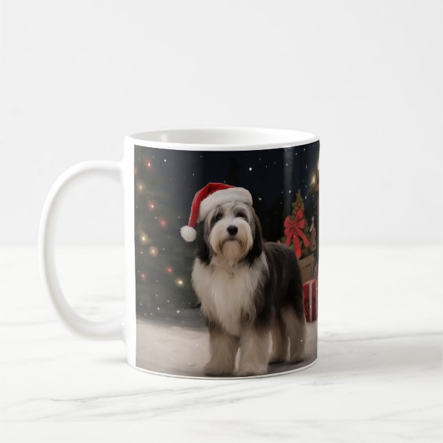 Tibetan Terrier Dog in Snow Christmas  Coffee Mug (Left)