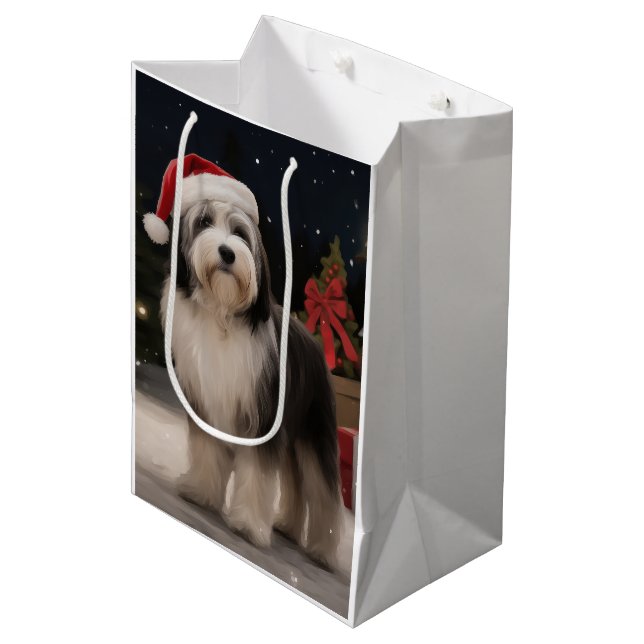 Tibetan Terrier Dog in Snow Christmas  Medium Gift Bag (Front Angled)