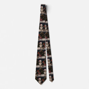 Tibetan Terrier Dog in Snow Christmas  Tie