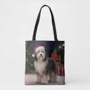 Tibetan Terrier Dog in Snow Christmas Tote Bag