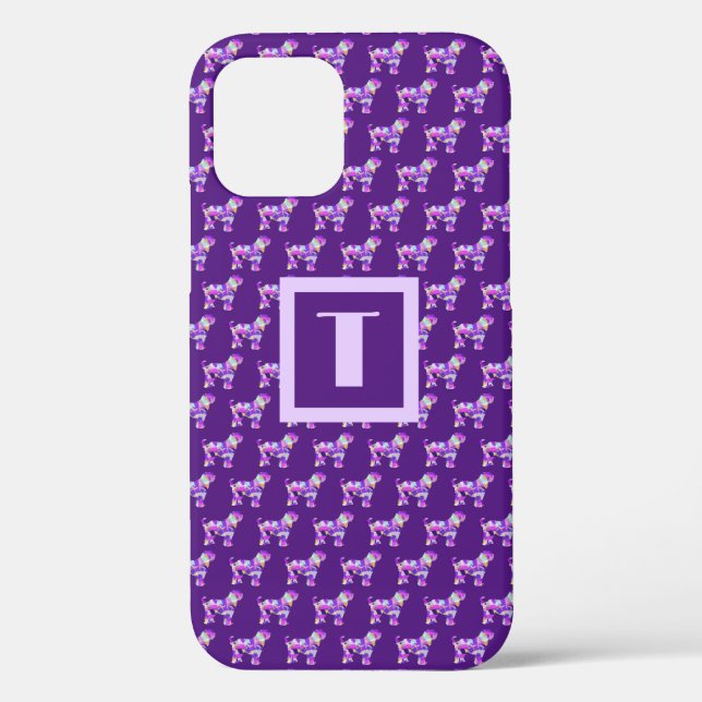Tibetan Terrier Dog Purple Silhouette Monogram Case-Mate iPhone Case (Back)