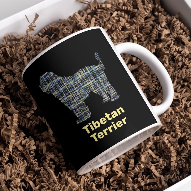 Tibetan Terrier Dog Silhouette Grid Black Coffee Mug (Creator Uploaded)