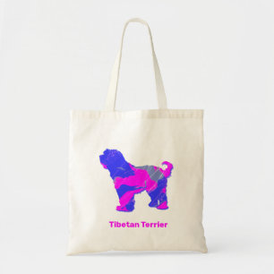 Tibetan Terrier Dog Silhouette Hot Pink and Blue Tote Bag