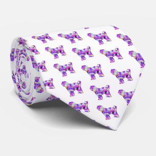 Tibetan Terrier Dog Silhouette White Nectie Tie