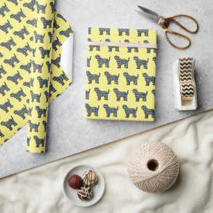 Tibetan Terrier Dog Silhouette Y&B Grid Blue Gift Wrapping Paper