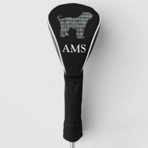 Tibetan Terrier Dog Silhouette Y&Blue Grid Golf Head Cover