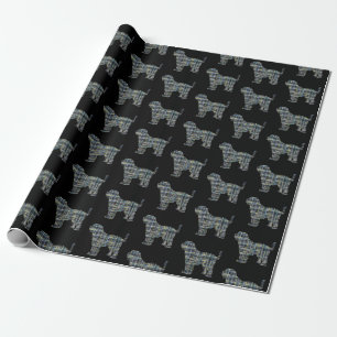 Tibetan Terrier Dog Silhouette Yellow & Black Wrapping Paper