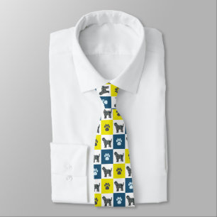Tibetan Terrier Dog Silhouette Yellow n Blue Paw Tie