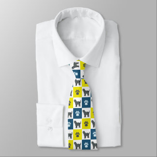 Tibetan Terrier Dog Silhouette Yellow n Blue Paw Tie