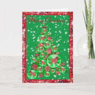 Tibetan Terrier Dog Silhoutte Merry Christmas Tree Card