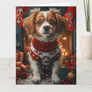 Tibetan Terrier Dog With Christmas Gifts Fireplace Card