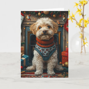 Tibetan Terrier Dog With Christmas Gifts Fireplace Card