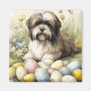 Tibetan Terrier Dog with Easter Eggs Holiday Magnet