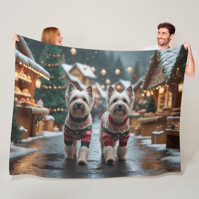 Tibetan Terrier Dogs Christmas Snow Holiday Fleece Blanket (In Situ)