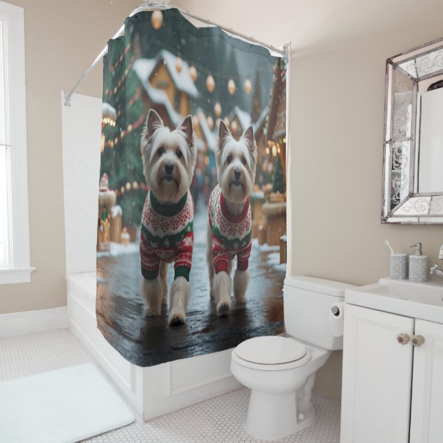 Tibetan Terrier Dogs Christmas Snow Holiday Shower Curtain (In Situ)