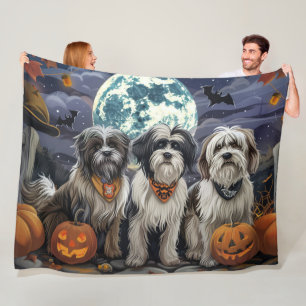 Tibetan Terrier Halloween Spooky Fleece Blanket