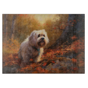 Tibetan Terrier in Autumn Leaves Fall Inspire  Cutting Board