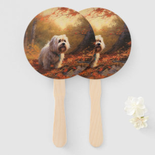 Tibetan Terrier in Autumn Leaves Fall Inspire Hand Fan