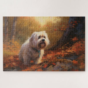 Tibetan Terrier in Autumn Leaves Fall Inspire Jigsaw Puzzle