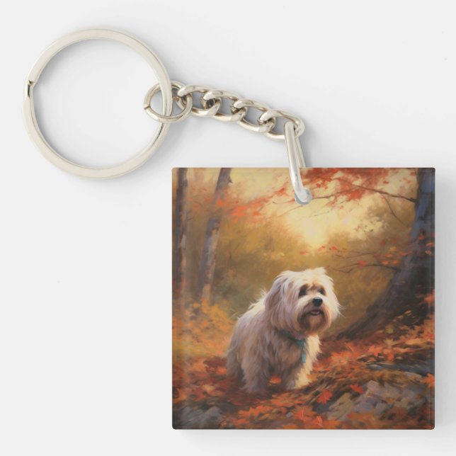 Tibetan Terrier in Autumn Leaves Fall Inspire  Key Ring (Front)