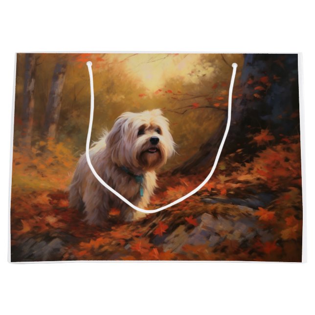 Tibetan Terrier in Autumn Leaves Fall Inspire  Large Gift Bag (Front)