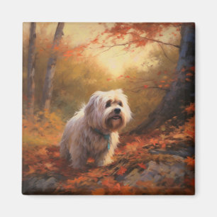 Tibetan Terrier in Autumn Leaves Fall Inspire Magnet
