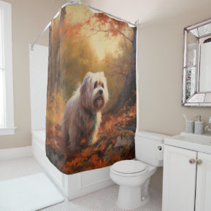 Tibetan Terrier in Autumn Leaves Fall Inspire  Shower Curtain