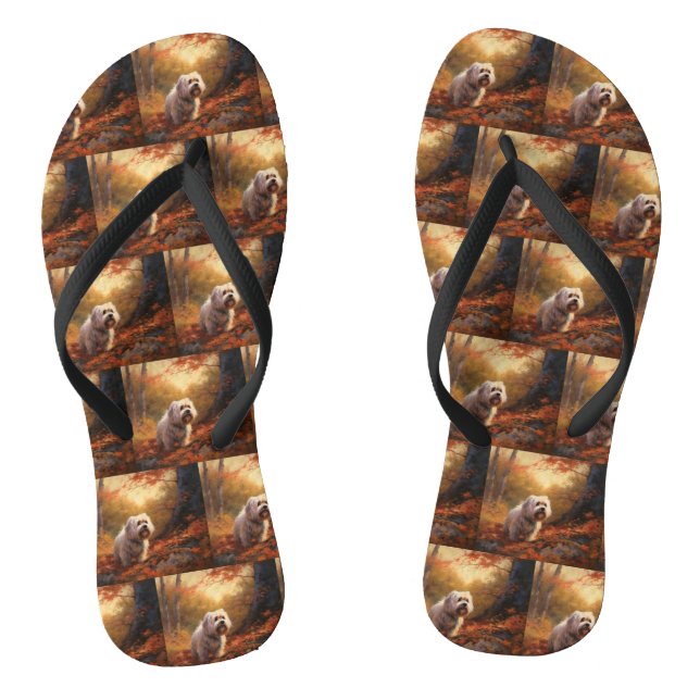 Tibetan Terrier in Autumn Leaves Fall Inspire  Thongs (Footbed)